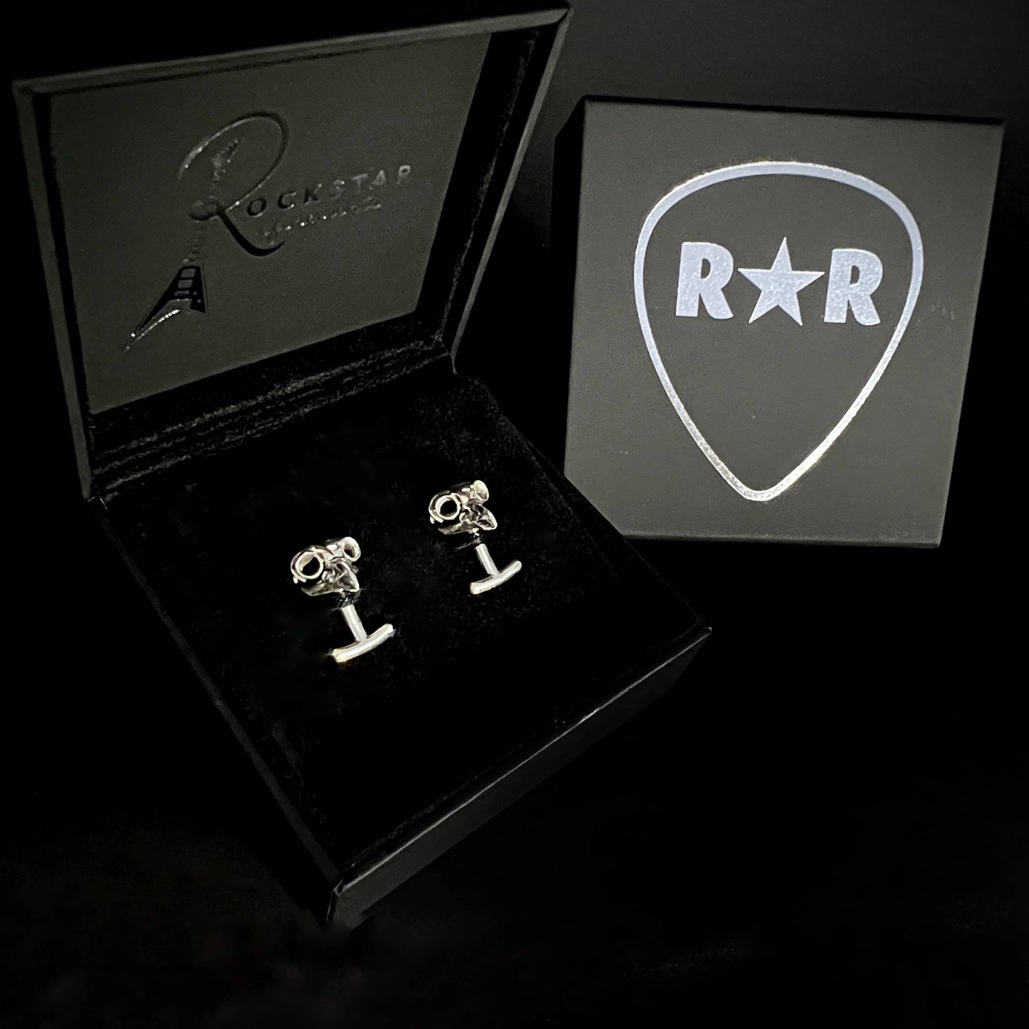SUITED AND HOOTED solid silver cufflinks in standard ROCKSTAR★REFINEMENTS™ box