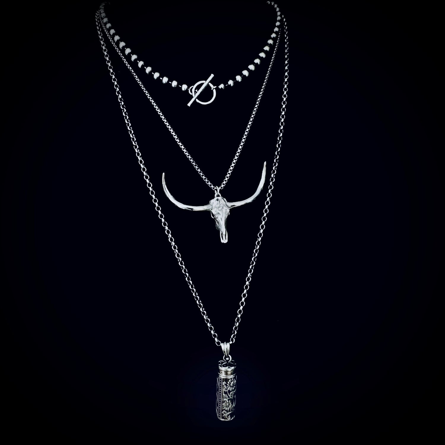 BEAUTIFULLY VICIOUS collection by ROCKSTAR★REFINEMENTS™ featuring LAYER SLAYER, DON'T SQUAT WITH YER SPURS ON and ANTIDOTE [NOT INCLUDED] sterling silver pendant necklaces 