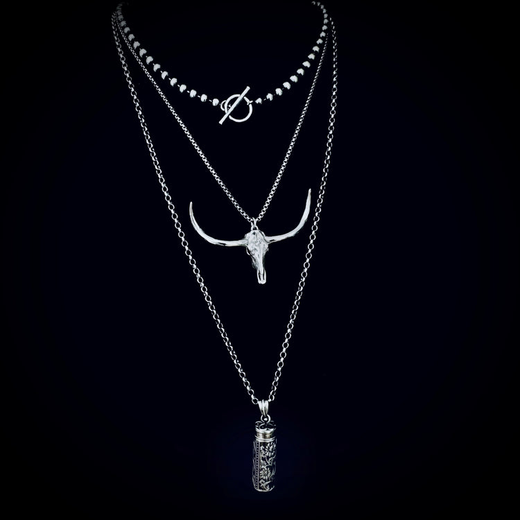 BEAUTIFULLY VICIOUS collection by ROCKSTAR★REFINEMENTS™ featuring LAYER SLAYER, DON'T SQUAT WITH YER SPURS ON and ANTIDOTE [NOT INCLUDED] sterling silver pendant necklaces 