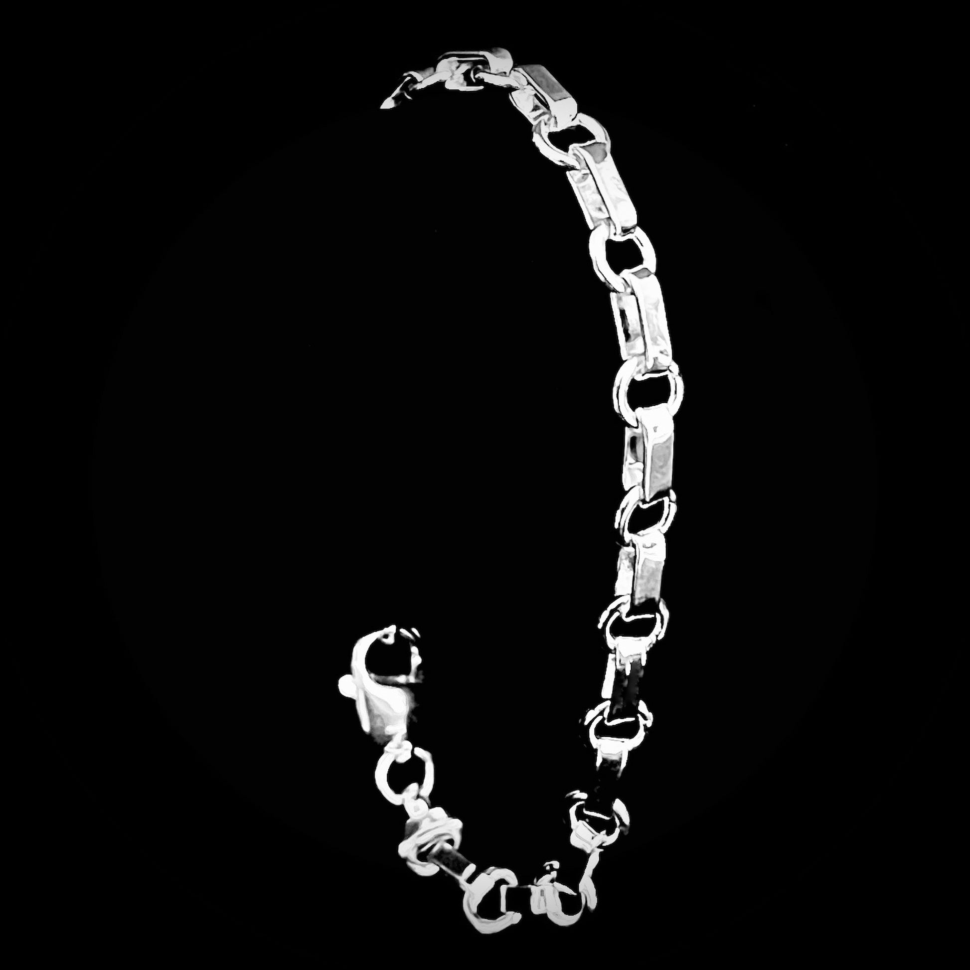 BACKLINE solid sterling silver bracelet by ROCKSTAR★REFINEMENTS™ on a black background
