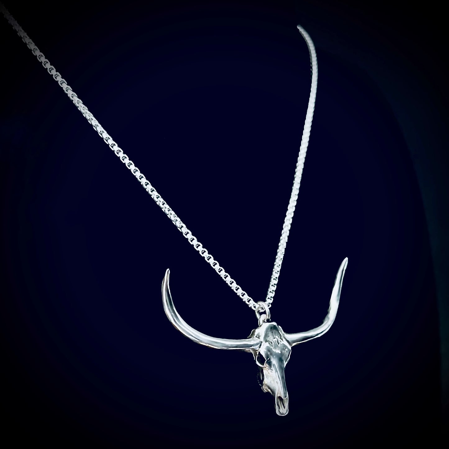 DON'T SQUAT WITH YER SPURS ON longhorn sterling silver pendant on 18-inch high shine polished solid silver box chain