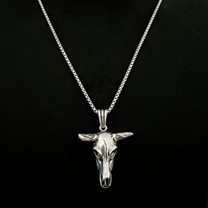 No BS Bull skull sterling silver pendant by ROCKSTAR★REFINEMENTS on a box chain
