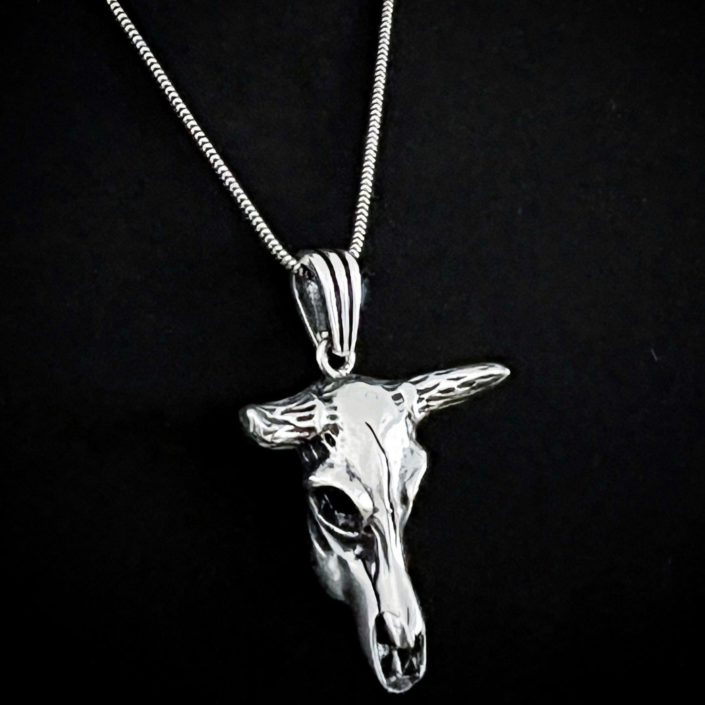 No BS Bull skull sterling silver pendant by ROCKSTAR★REFINEMENTS on snake chain