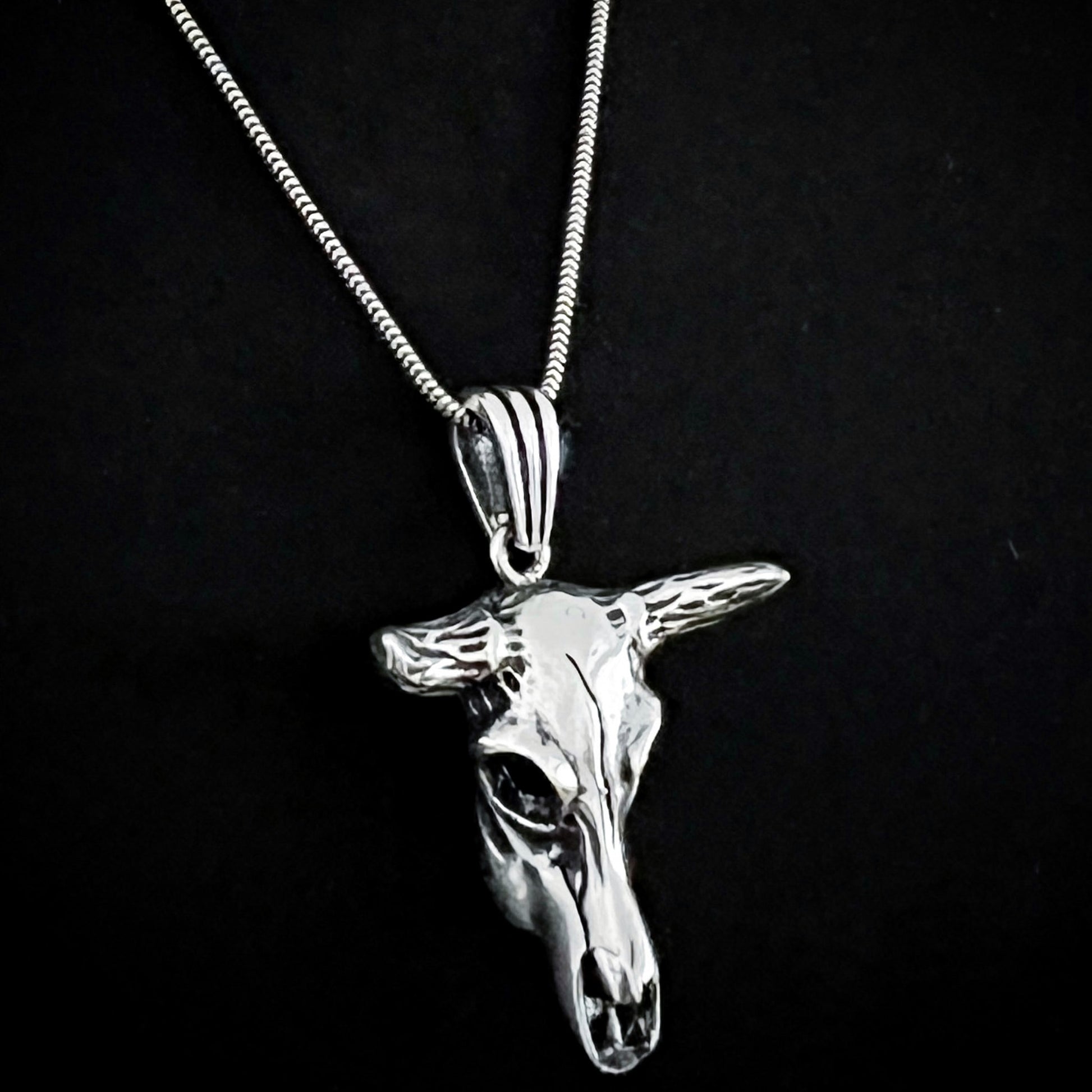 No BS Bull skull sterling silver pendant by ROCKSTAR★REFINEMENTS on snake chain