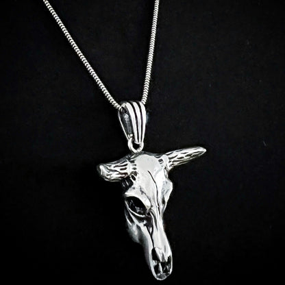 No BS Bull skull sterling silver pendant by ROCKSTAR★REFINEMENTS on snake chain