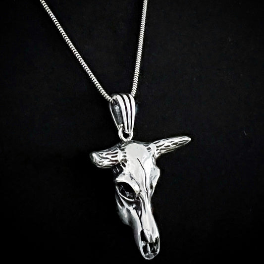 No BS Bull skull sterling silver pendant by ROCKSTAR★REFINEMENTS on snake chain
