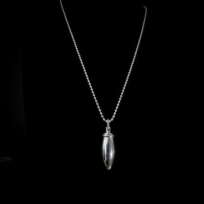 Silver pendant necklace on a black background