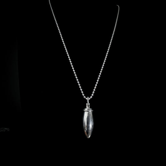 Silver pendant necklace on a black background