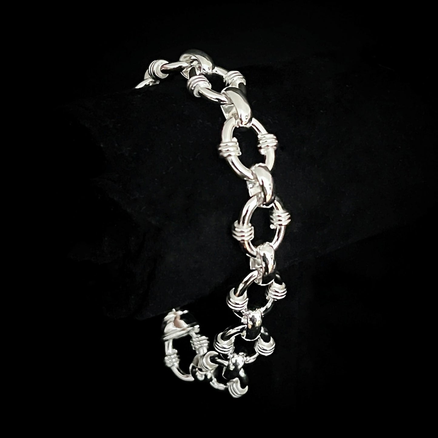 AFTERPARTY sterling silver link bracelet on black background by ROCKSTAR★REFINEMENTS™