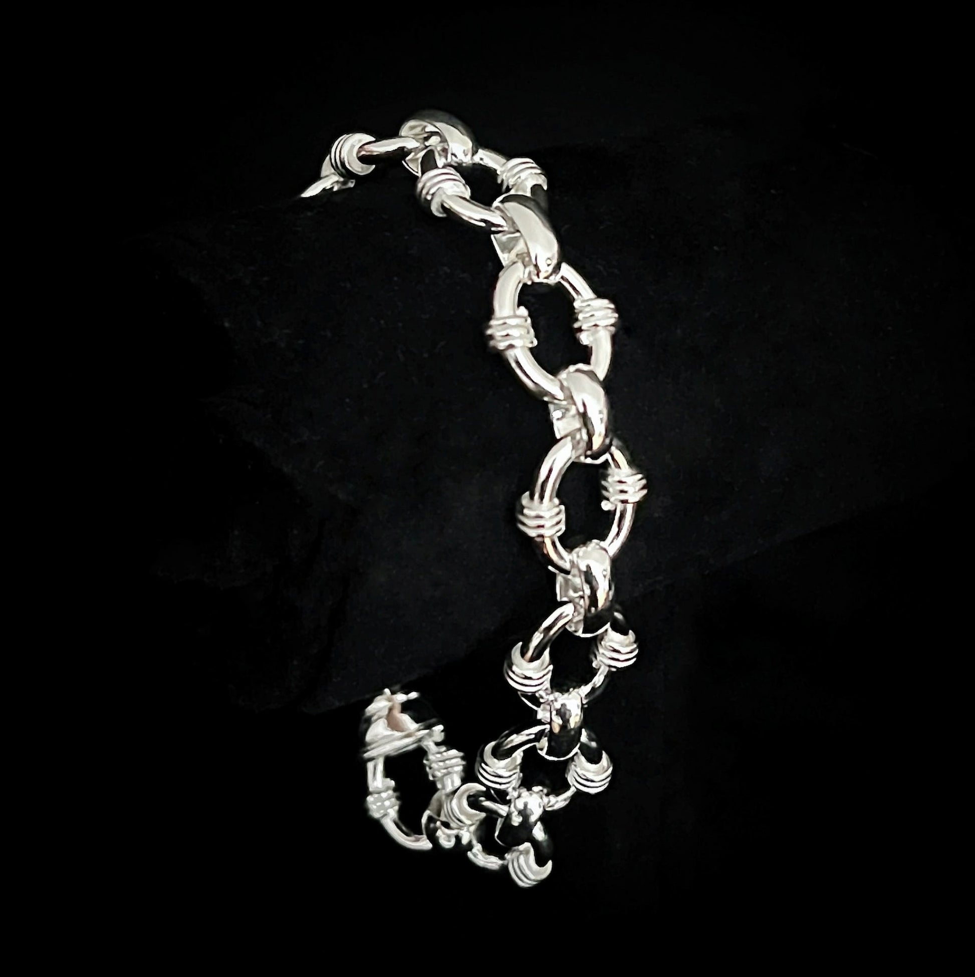 AFTERPARTY sterling silver link bracelet on black background by ROCKSTAR★REFINEMENTS™