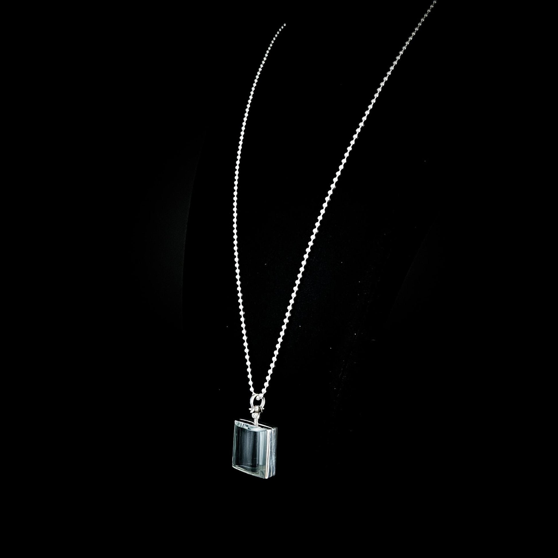 ASHES OF HIS HOODIE rectangular glass and sterling silver pendant necklace on a black background by ROCKSTAR★REFINEMENTS
