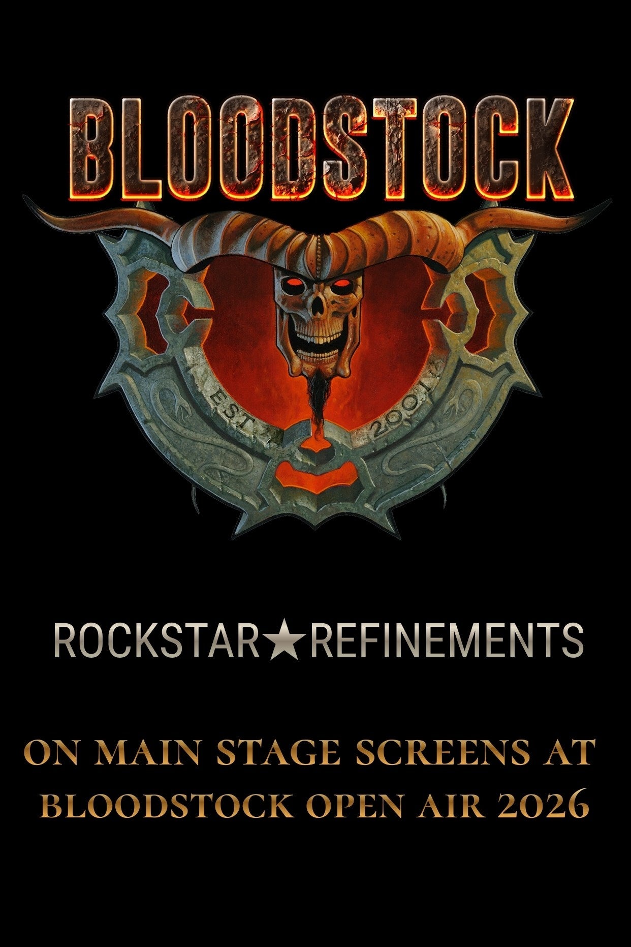 ROCKSTAR★REFINEMENTS featured on main stage screens at Bloodstock Open Air 2026.