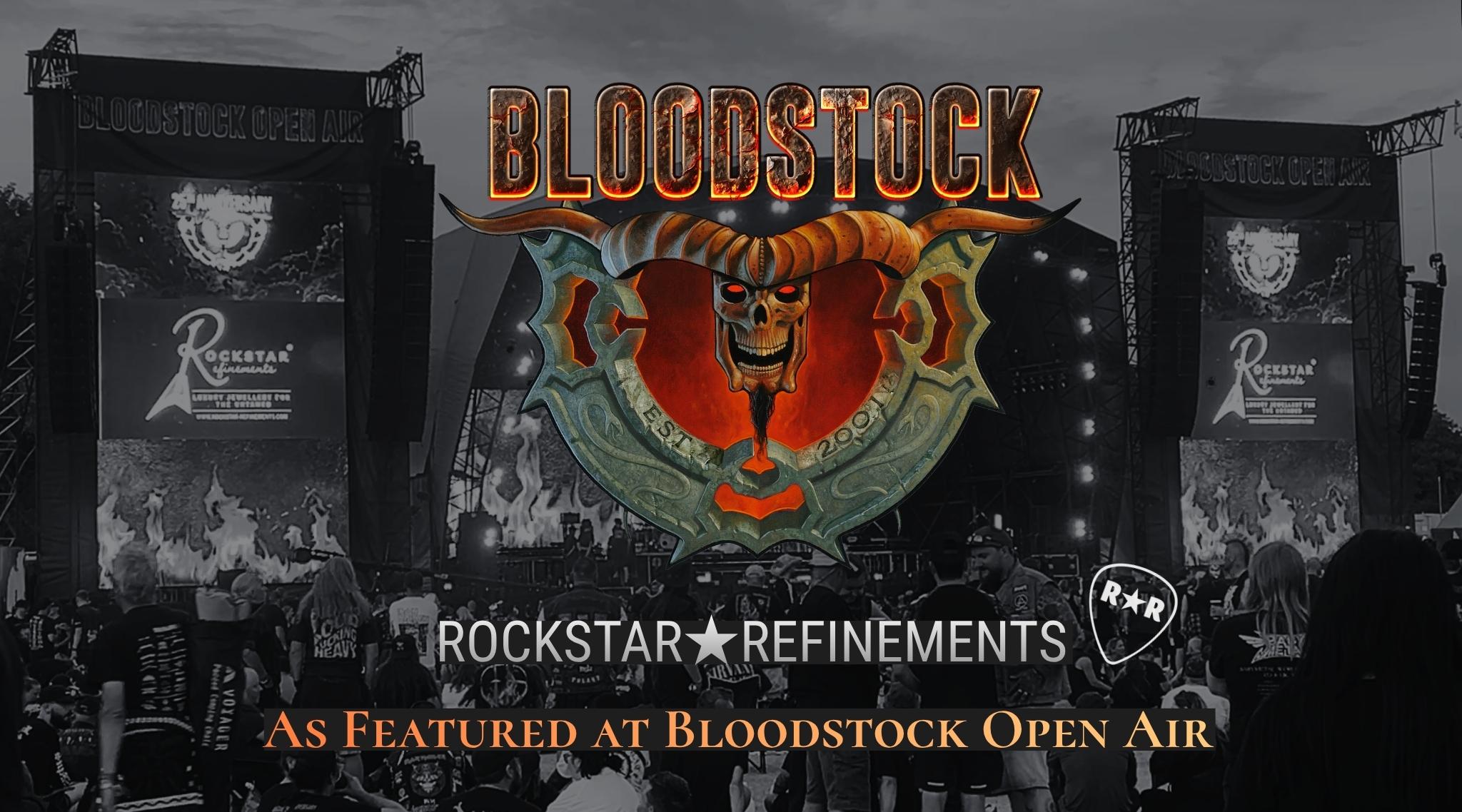 Bloodstock Open Air Festival emblem with ROCKSTAR★REFINEMENTS advertisement showing on the main stage video screens.