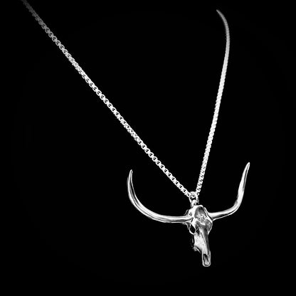 DON'T SQUAT WITH YER SPURS ON longhorn sterling silver pendant on 18-inch high shine polished solid silver box chain