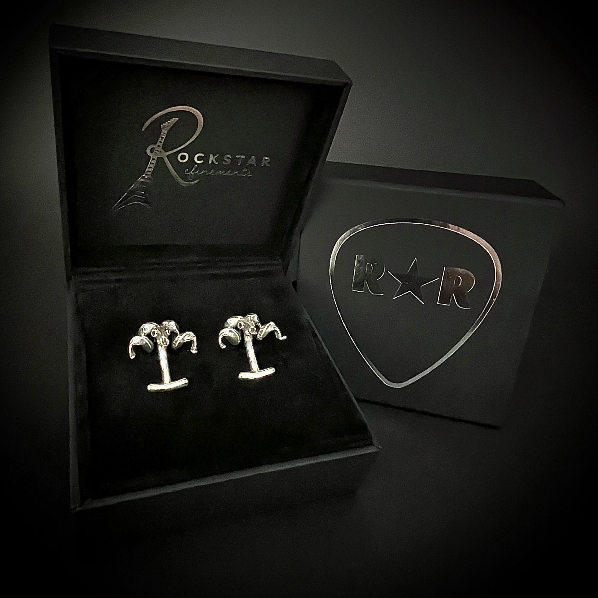 FLOCKING FORMAL solid silver cufflinks shown in ROCKSTAR★REFINEMENTS™ presentation box