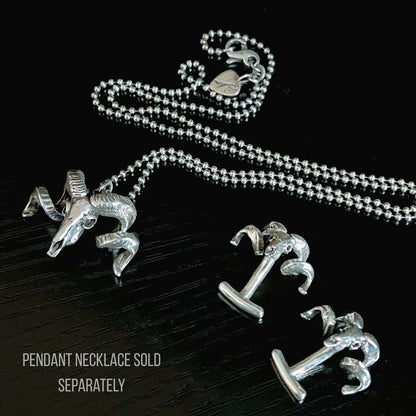 FLOCKING FORMAL solid silver cufflinks shown with matching NO FLOCKS GIVEN ram skull pendant