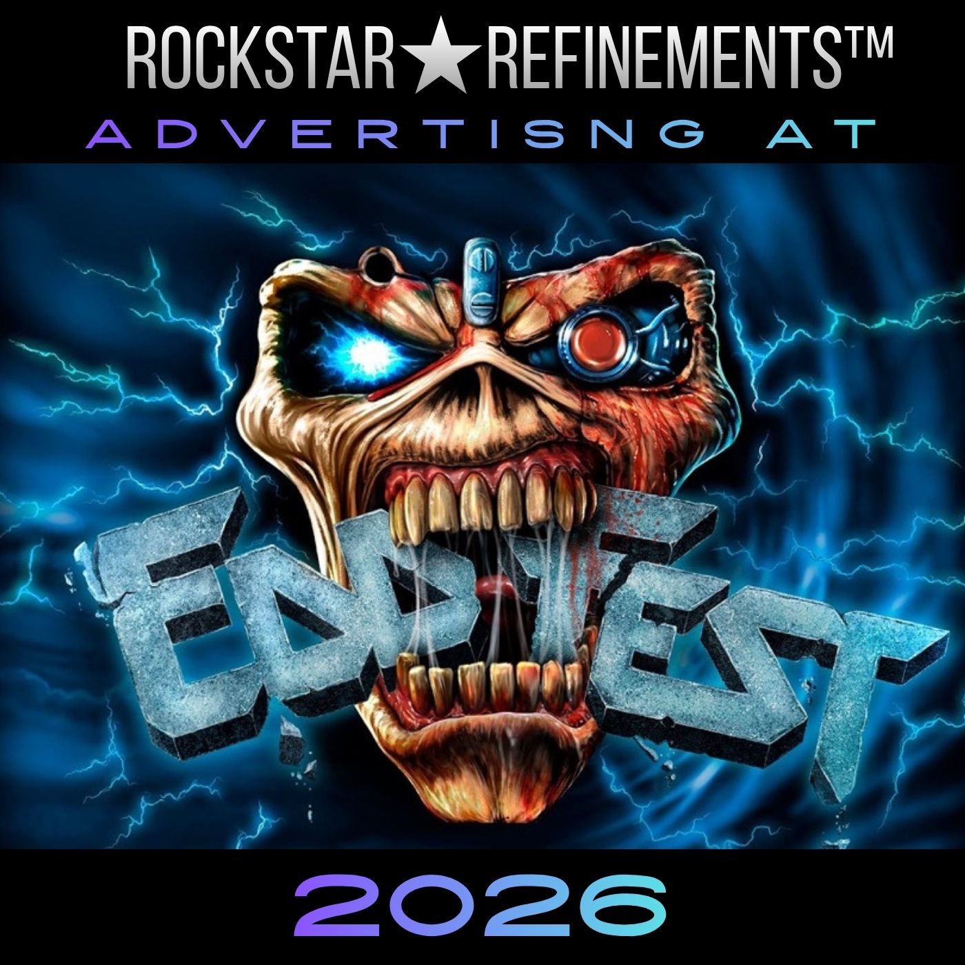 ROCKSTAR★REFINEMENTS advertising at EDDFEST 2026 promotional poster featuring the official Iron Maiden EDDFEST logo.