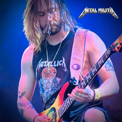 Jack from Metal Militia performing live while wearing the FINAL LAUGH sterling silver skull pendant by ROCKSTAR★REFINEMENTS™