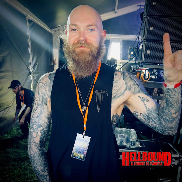 Jorge from Hellbound wearing the FINAL LAUGH sterling silver skull pendant by ROCKSTAR★REFINEMENTS™