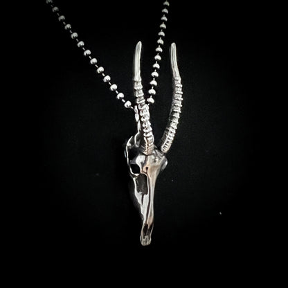 Silver antelope skull pendant necklace on a black background – NO GRAZING BACK by ROCKSTAR★REFINEMENTS