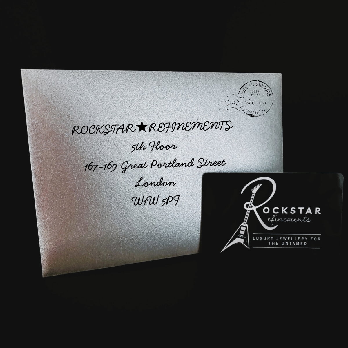 Physical ROCKSTAR★REFINEMENTS™ gift voucher presented in a metallic silver envelope.