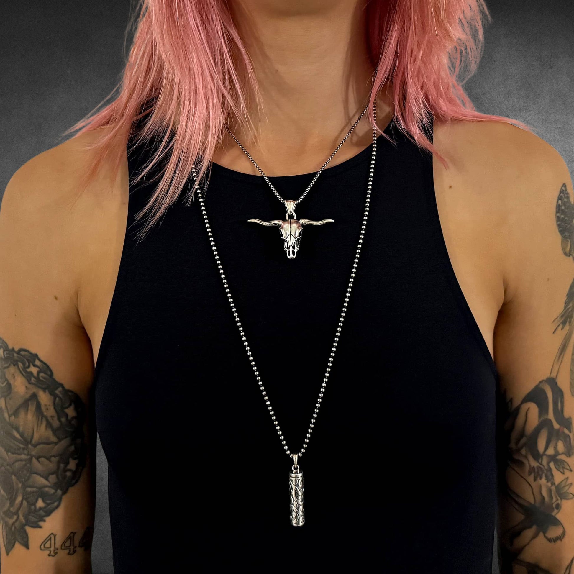 POINT OF NO RETURN featured with POISON IS THE CURE worn by girl with tattoos and pink hair 