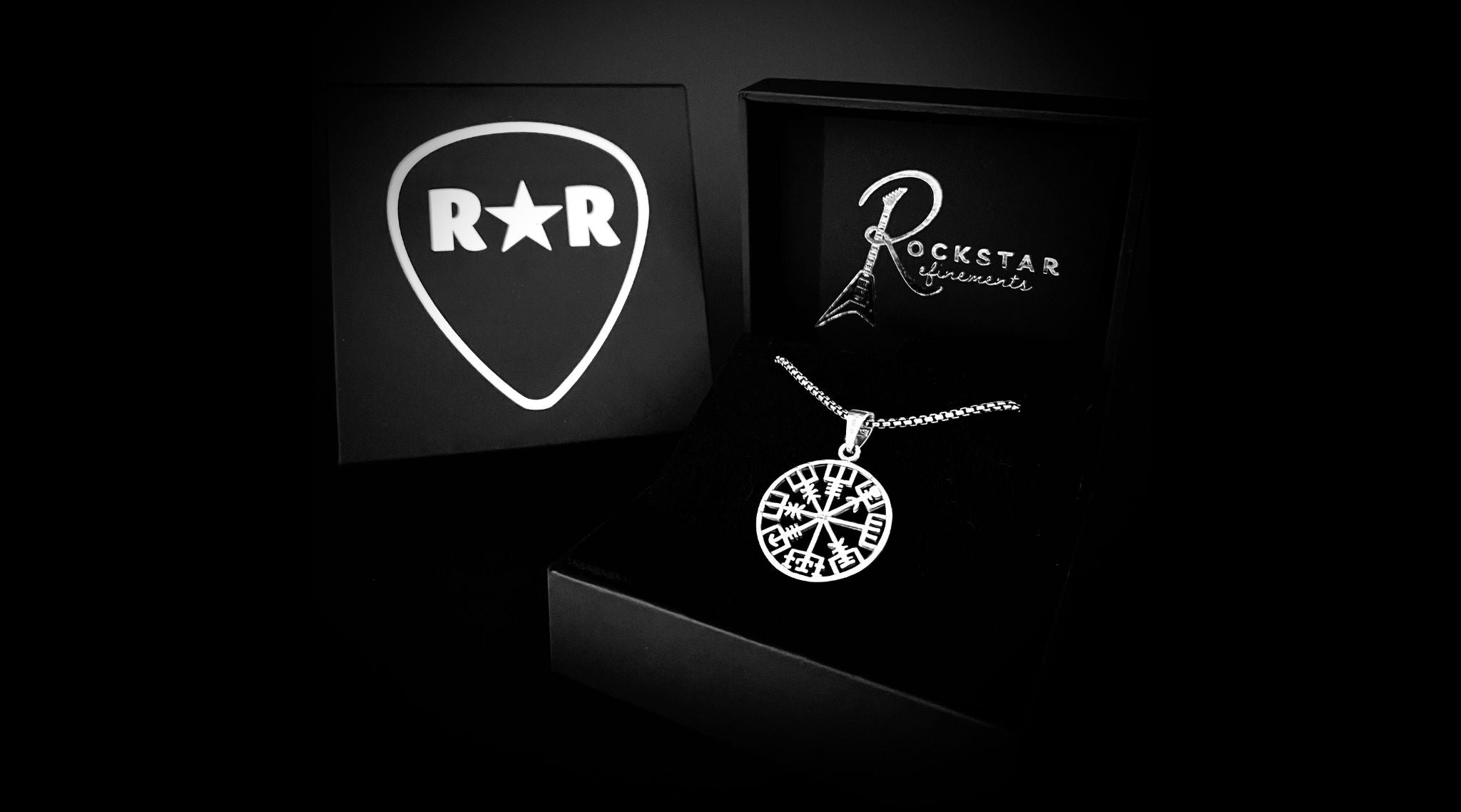 RECKLESS ROUTE sterling silver pendant in ROCKSTAR★REFINEMENTS signature matte-black branded box.