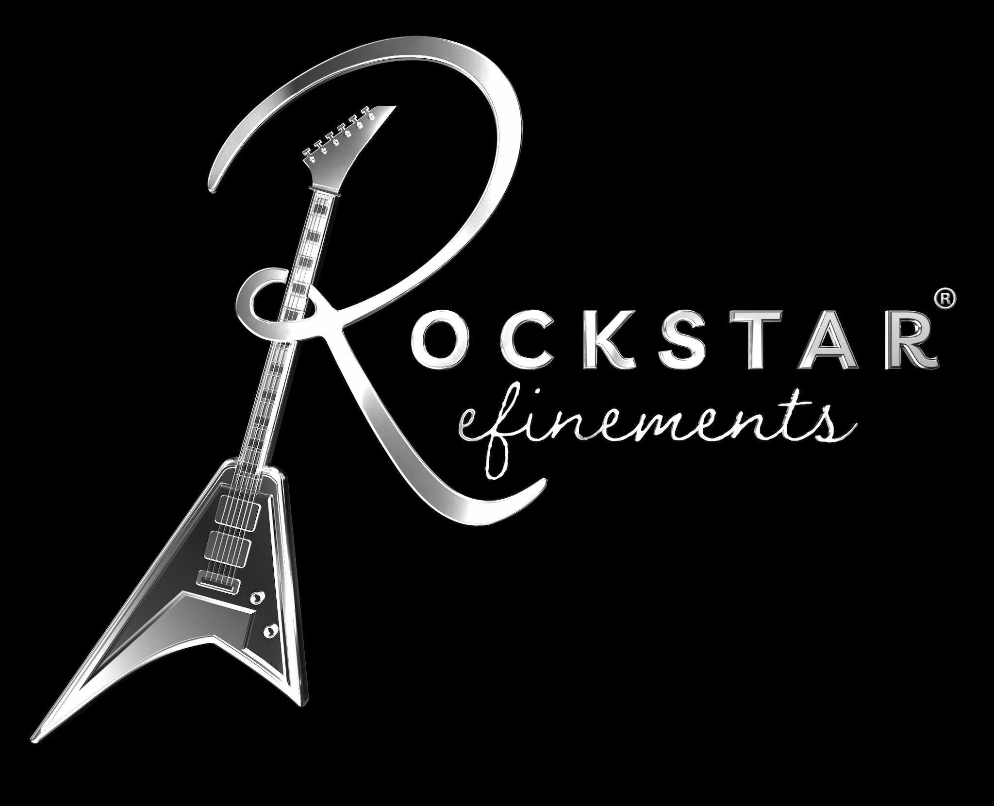 ROCKSTAR★REFINEMENTS™ logo featuring an electric guitar incorporated into the letter R on a black background.